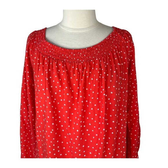 Maurices Off Shoulder Blouse Shirt Womens 1X Orange Polkadots Embroidered - Picture 5 of 10